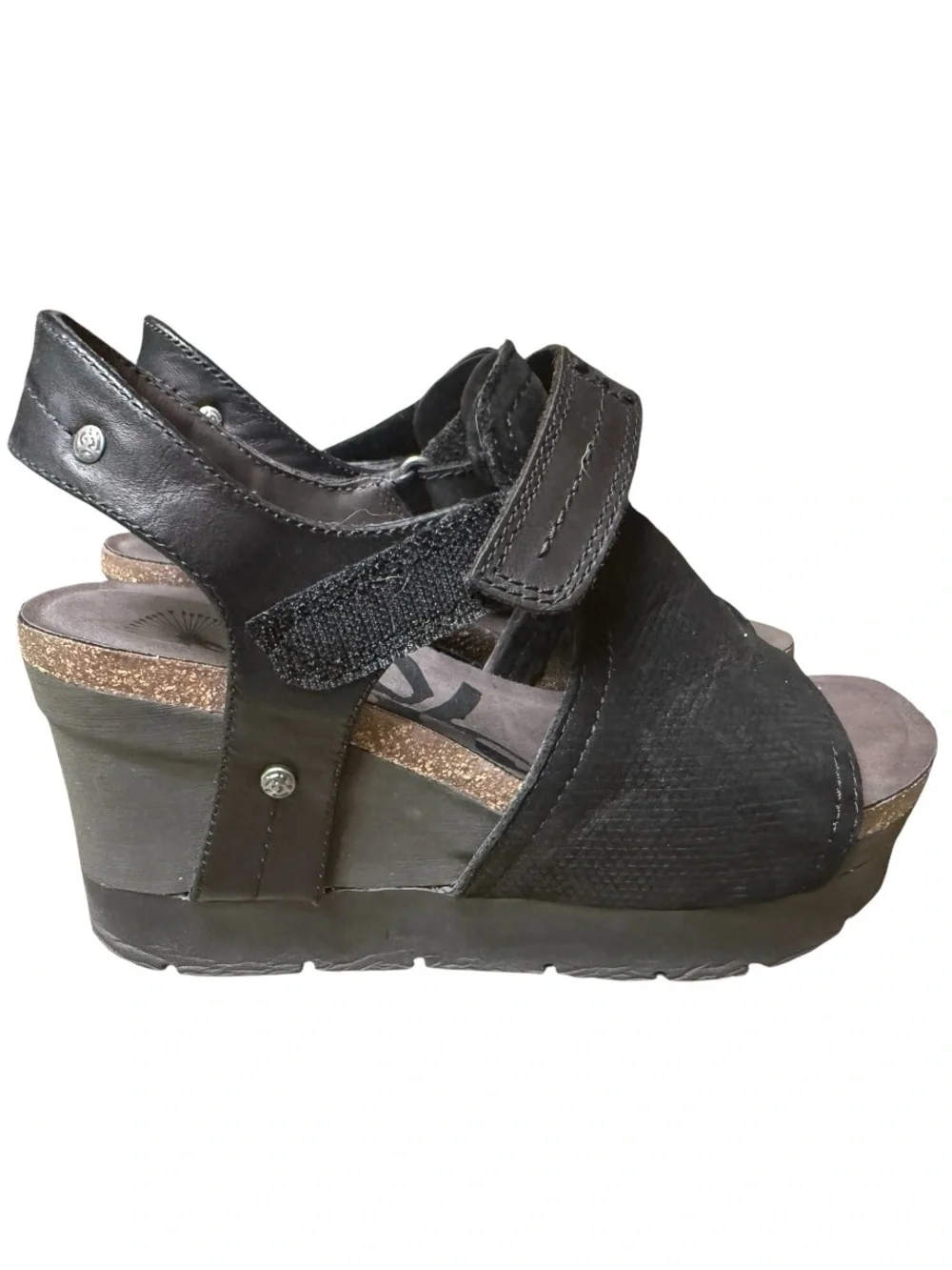 OTBT Women's Waypoint Black Leather Wedge Sandals 7